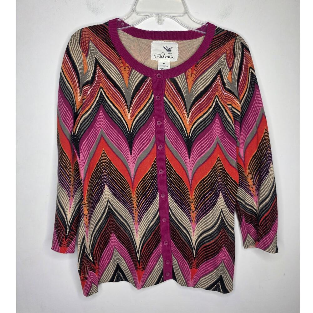 Tabitha pink cotton chevron long sleeve cardigan sweater - XS